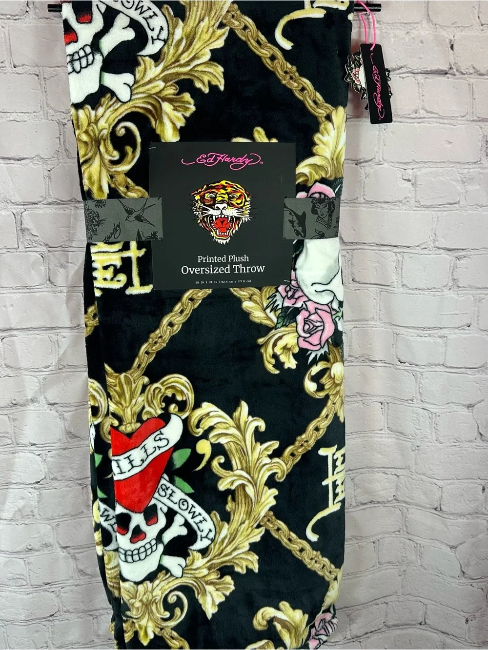 NWT ed hardy Printed Plush Oversized Throw retro rock glam whimsigoth streetwear